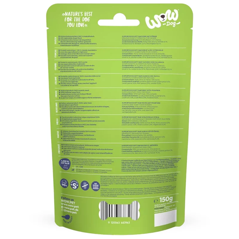 WOW Dog Superfood Soft Bar Rind & Kürbis