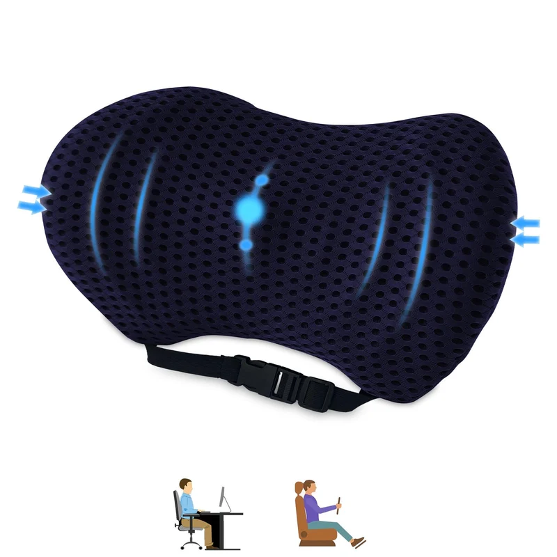 Lumbalkissen Rücken,Lendenwirbelstützkissen Bürostuhl/Autositz Marineblau 46*15*22 cm, Marineblau 46