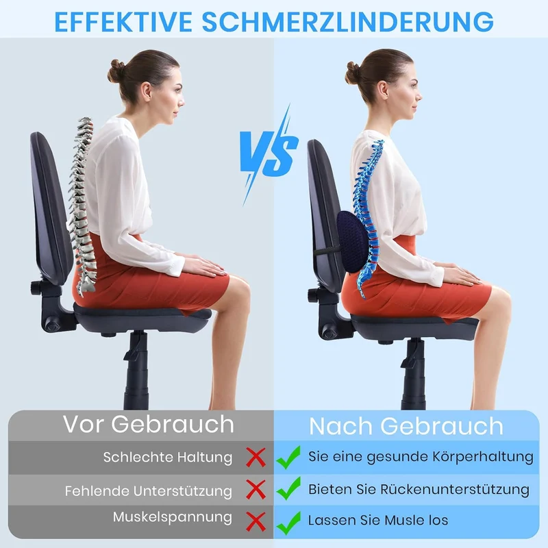 Lumbalkissen Rücken,Lendenwirbelstützkissen Bürostuhl/Autositz Marineblau 46*15*22 cm, Marineblau 46