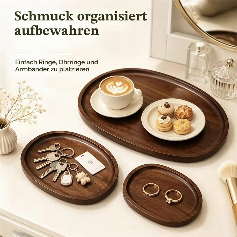 Tablett Akazienholz Oval 3 Stück Serviertablett Deko Holztablett