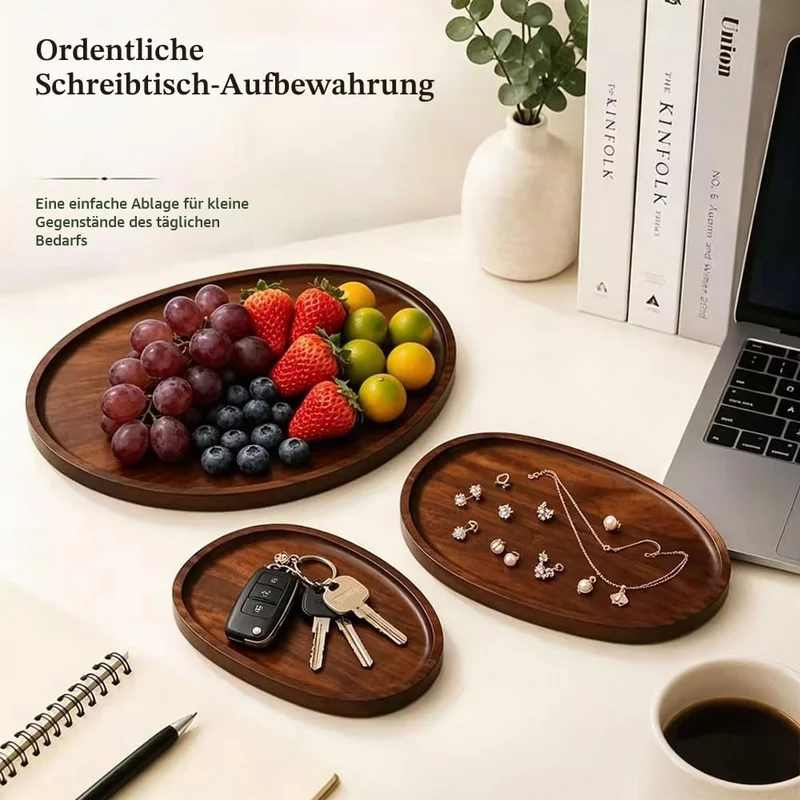 Tablett Akazienholz Oval 3 Stück Serviertablett Deko Holztablett