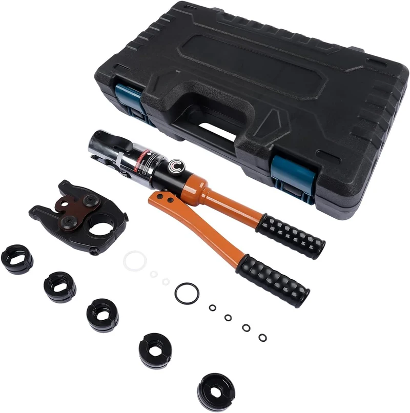 Profi Presszange V-Kontur (hydraulisch) 12-15-18-22-28 Set Presswerkzeug mit 360° drehbarem Kopf für