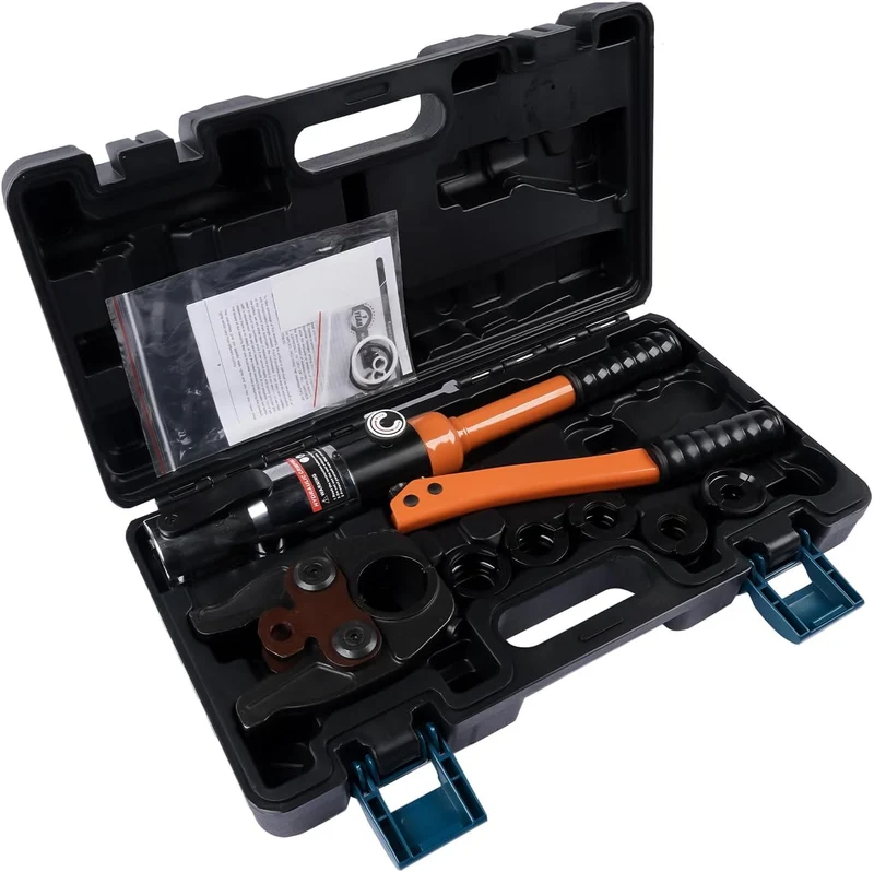 Profi Presszange V-Kontur (hydraulisch) 12-15-18-22-28 Set Presswerkzeug mit 360° drehbarem Kopf für
