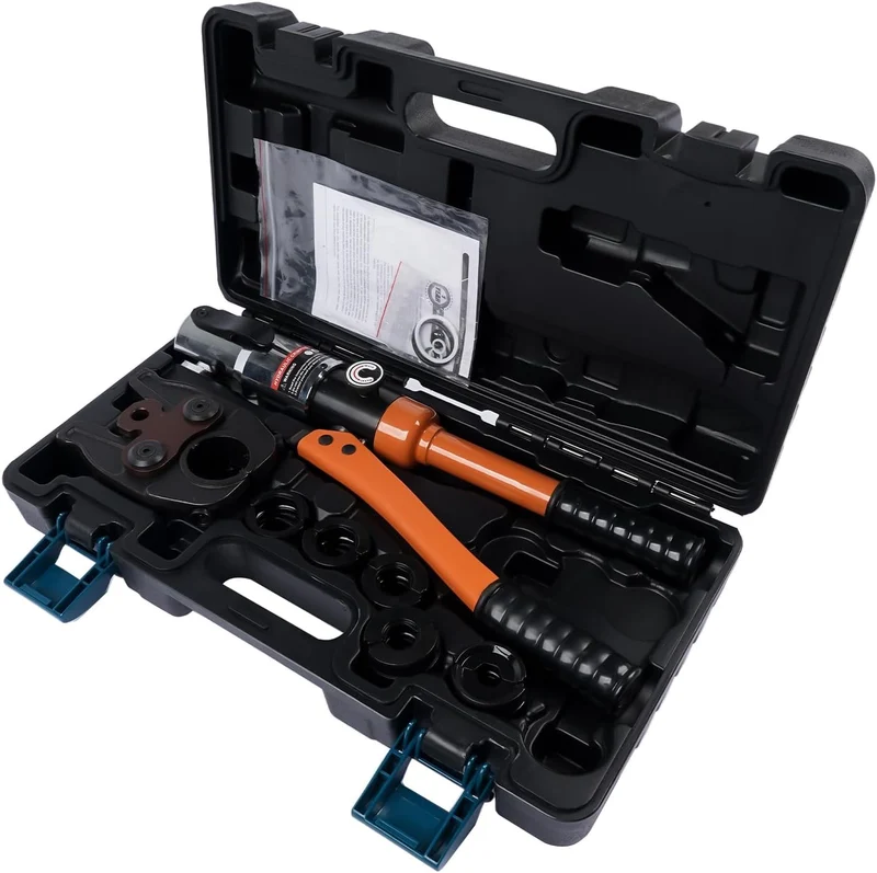 Profi Presszange V-Kontur (hydraulisch) 12-15-18-22-28 Set Presswerkzeug mit 360° drehbarem Kopf für