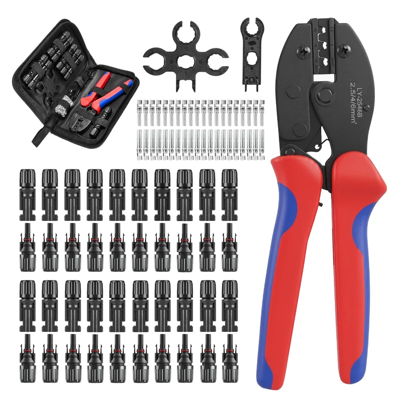 Solar Crimpzangen Set für 2,5/4/6 mm² PV-Kabel, inkl. 20 Paar Solarstecker (männlich/weiblich), 1× C