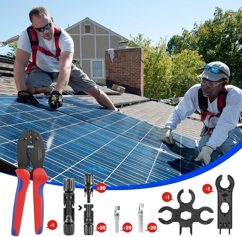 Solar Crimpzangen Set für 2,5/4/6 mm² PV-Kabel, inkl. 20 Paar Solarstecker (männlich/weiblich), 1× C