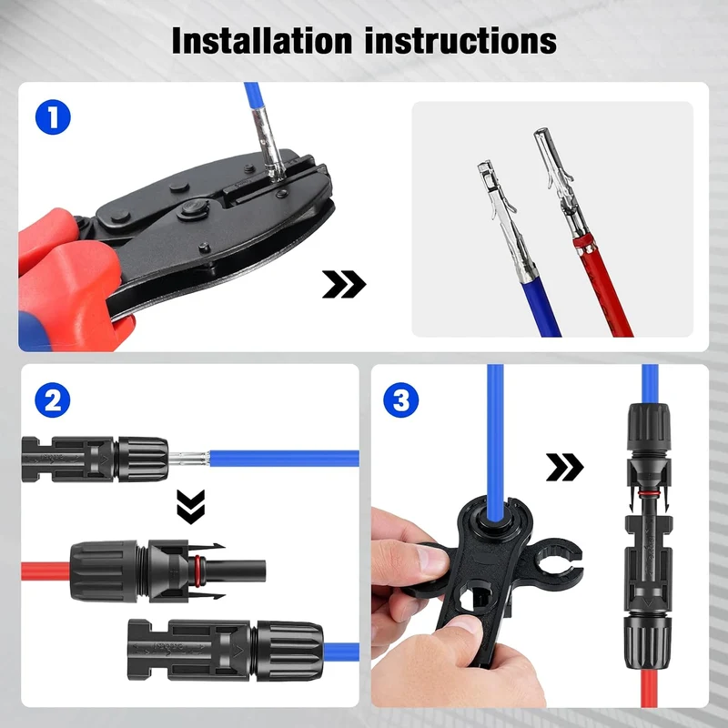 Solar Crimpzangen Set für 2,5/4/6 mm² PV-Kabel, inkl. 20 Paar Solarstecker (männlich/weiblich), 1× C