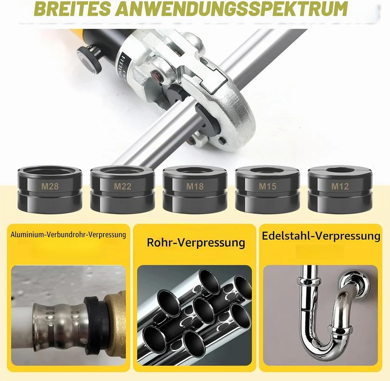 5 Stücke M12~M28 Pressbacke, M-Kontur Pressbackeneinsatz für 12mm, 15mm, 18mm, 22mm, 28mm Presszange