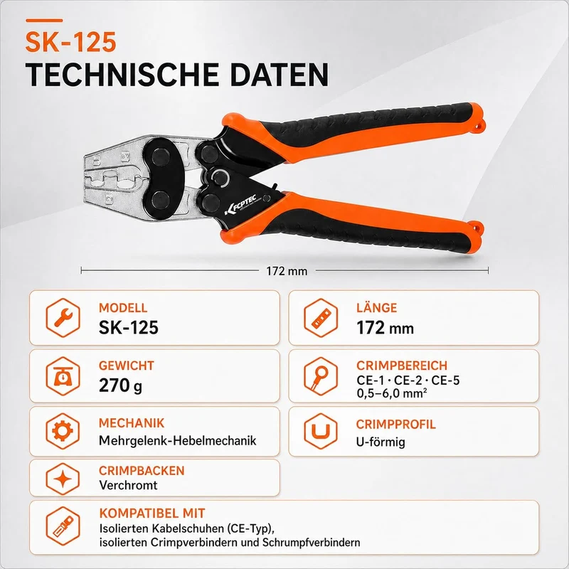 KF CPTEC Crimpzange für isolierte Endverbinder CE1/CE2/CE5, 0,5–6 mm²