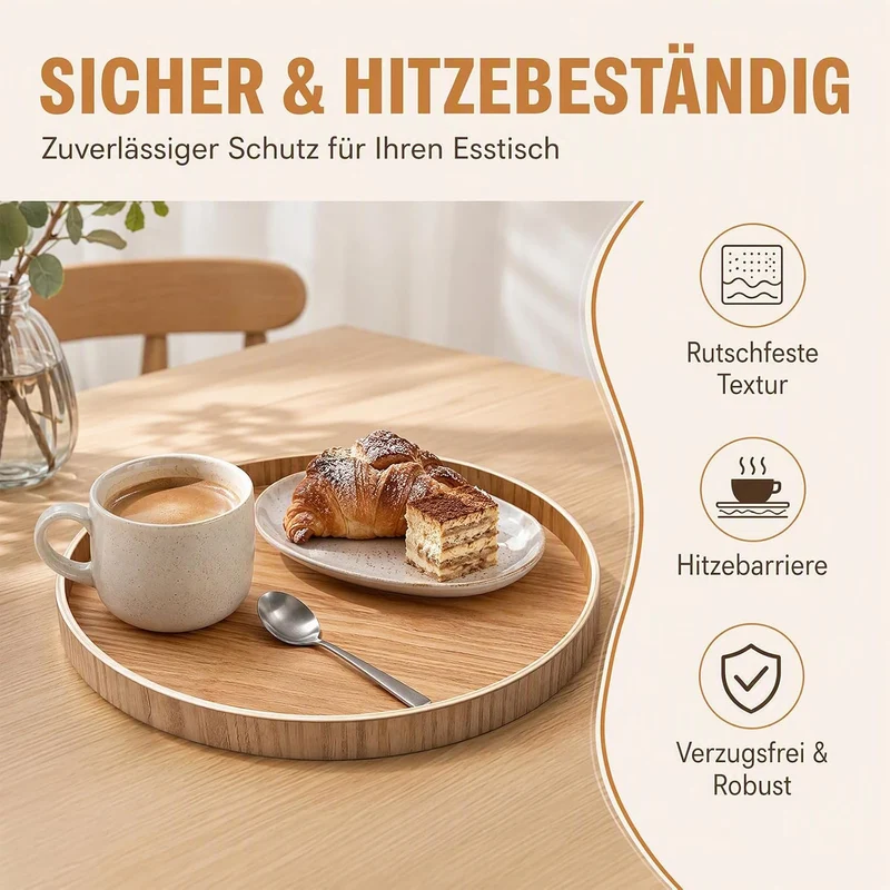 2 Stück Holztablett Rund 30 cm, Serviertablett Deko Tablett aus Massivholz, Rundes Dekotablett Holz