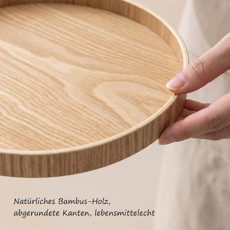 2 Stück Holztablett Rund 30 cm, Serviertablett Deko Tablett aus Massivholz, Rundes Dekotablett Holz