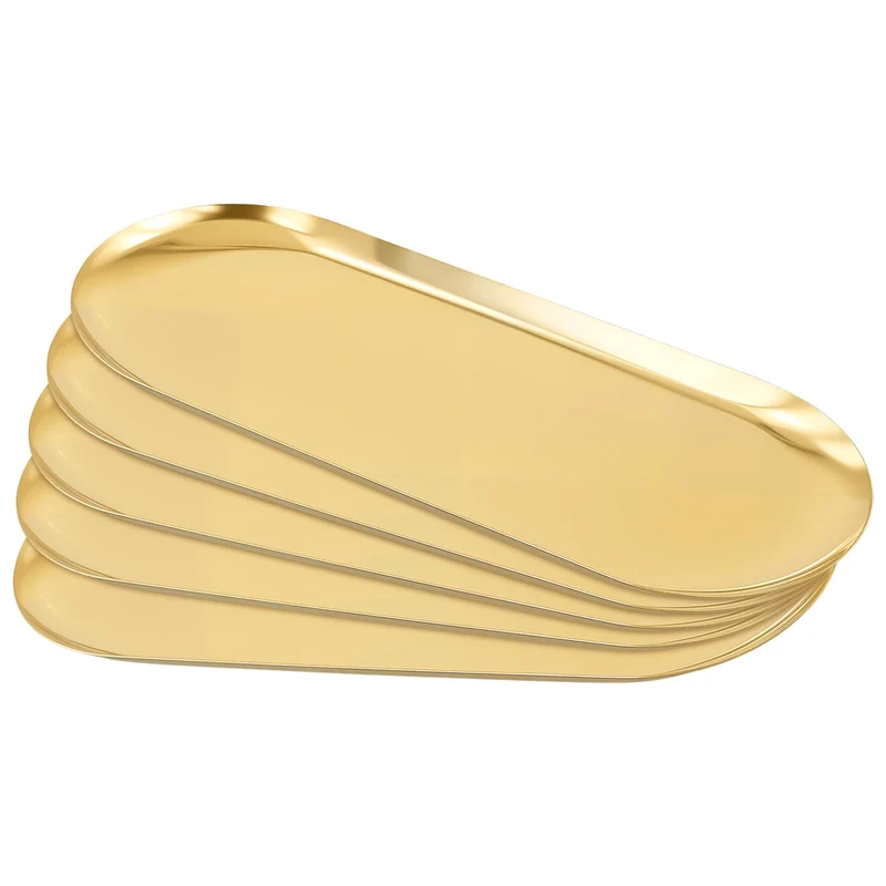 5 Stück Goldene Tablett Oval 30 x 12 cm, gross Edelstahl Servierteller Serviertablett Gold Deko Tabl