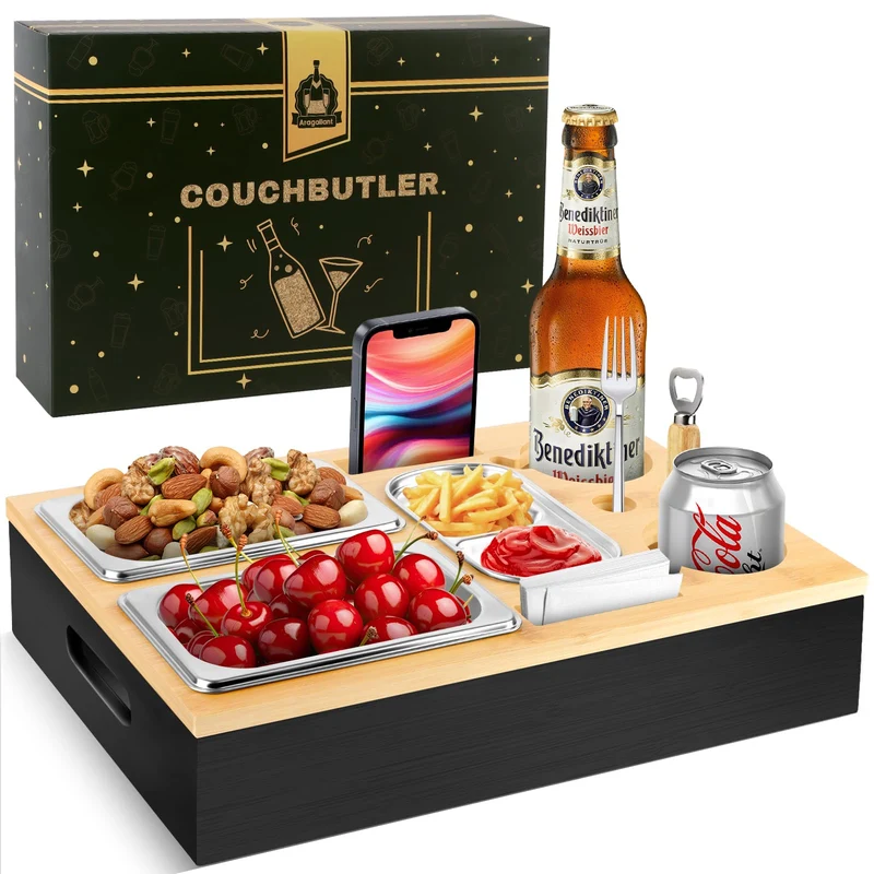 IEEILULU Couchbar, Snackbox Sofatablett, Couch Bar mit Geschenkbox, Snackspender mit Snackschale, Ge