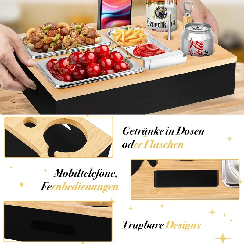 IEEILULU Couchbar, Snackbox Sofatablett, Couch Bar mit Geschenkbox, Snackspender mit Snackschale, Ge