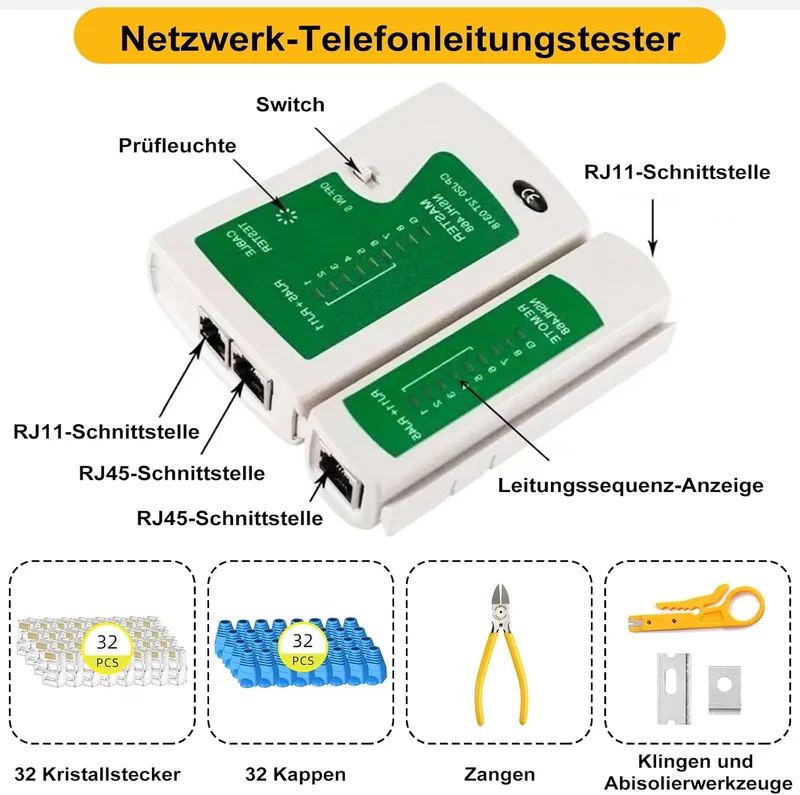 RJ45-Crimpwerkzeug Set 32-teilig – für CAT5/CAT6/CAT7