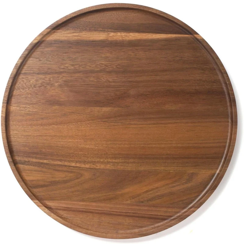 Tablett Rund aus Akazienholz, Serviertablett Holz, Charcuterie Brett, Dekorative Tablett für Couchti
