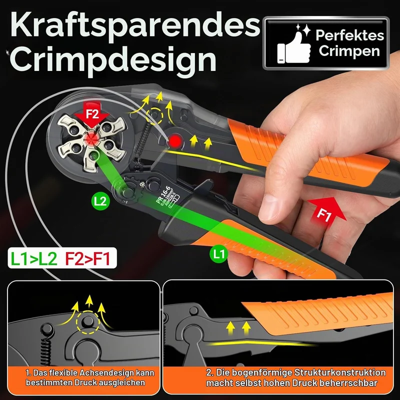 Preciva Sechskant Crimpzange, 0,08-16mm² Aderendhülsen, kompatibel mit 1450 Einrohrklemmen＆ Kabelken