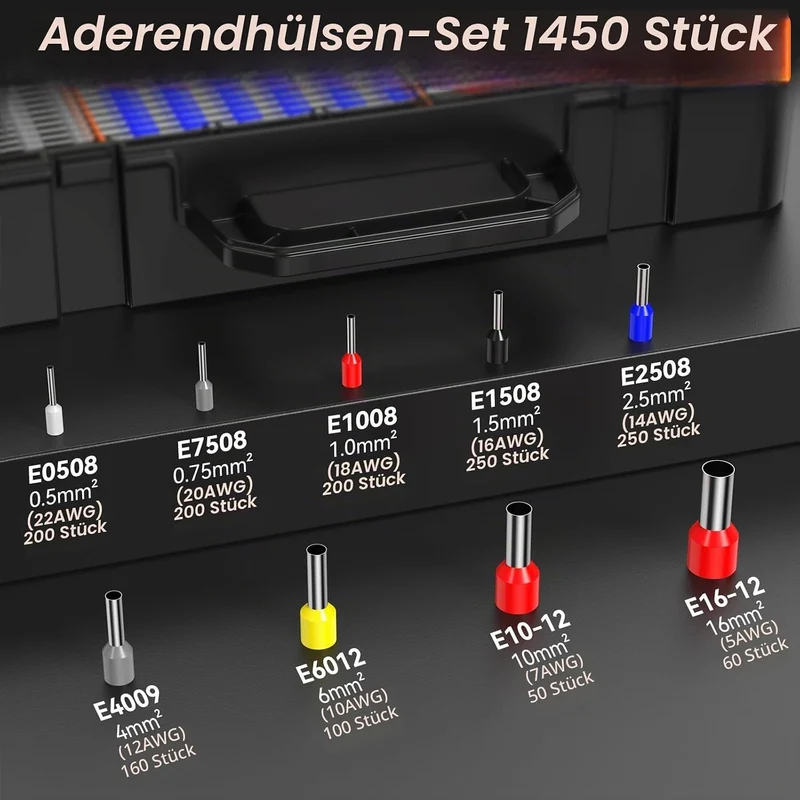 Preciva Sechskant Crimpzange, 0,08-16mm² Aderendhülsen, kompatibel mit 1450 Einrohrklemmen＆ Kabelken