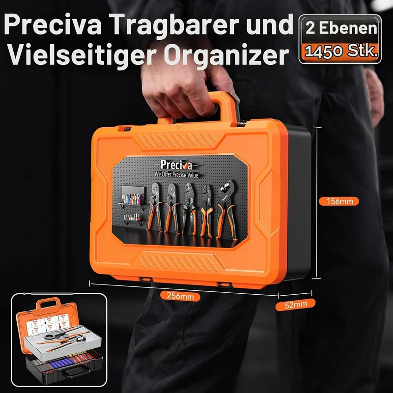 Preciva Sechskant Crimpzange, 0,08-16mm² Aderendhülsen, kompatibel mit 1450 Einrohrklemmen＆ Kabelken