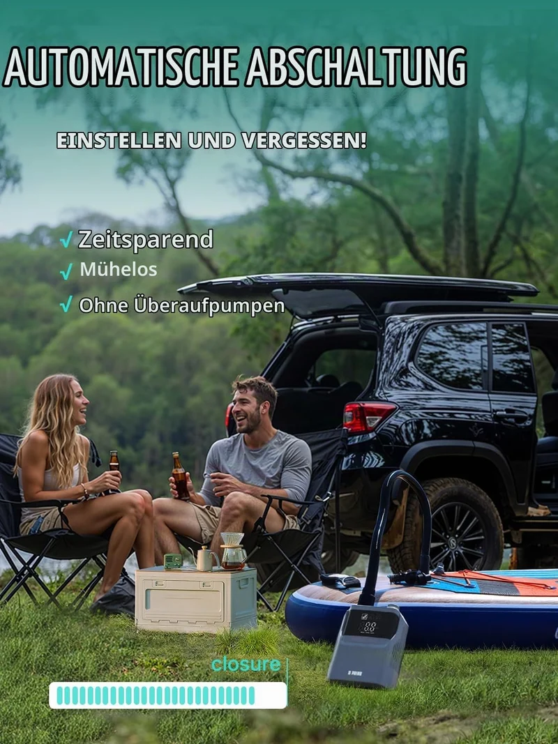 Niphean Elektrische Luftpumpe SUP mit(Extra-Langem) 300cm Ladekabel, 50 PSI SUP Pumpe Elektrisch mit