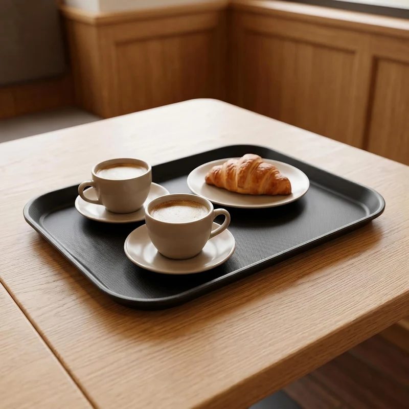 Serviertablett Rechteckig 4 Stück, 35 x 27 x 2 cm, Antirutsch Oberfläche Schwarz Rechteckig, Schwarz
