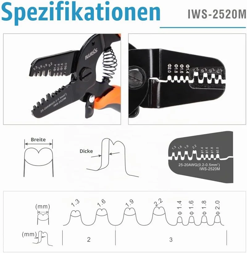iCrimp IWS-2520M Mini Crimpzange Open Barrel 0,2–0,5 mm² JST Molex