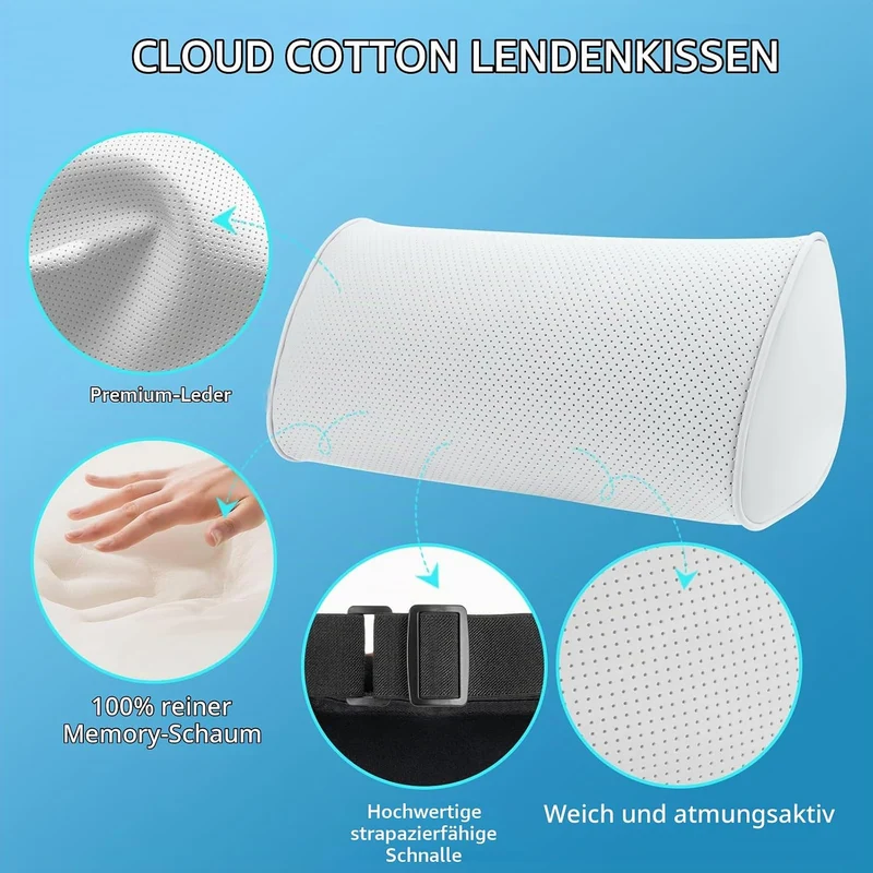 Lendenkissen Auto, Rückenkissen Leder, Ergonomische Lordosenstütze mit Memory Foam, Lendenwirbelkiss