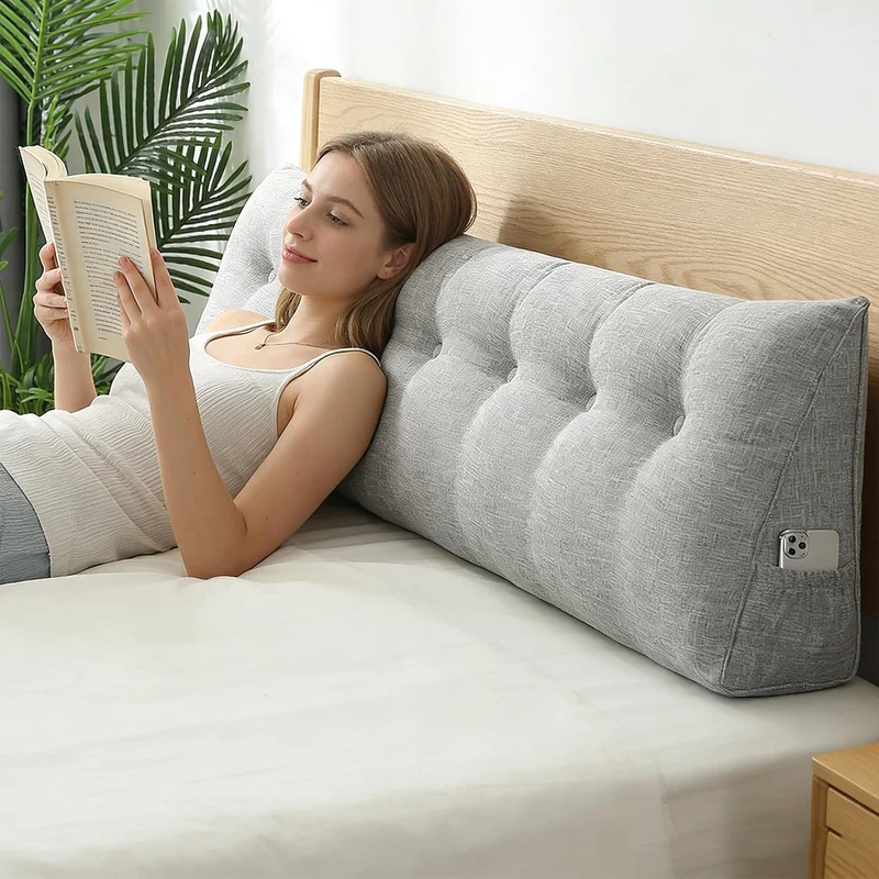 Rückenkissen 200 cm Breit - Lesekissen für Bett und Sofa Keilkissen Rückenpolster Kissen mit Waschba
