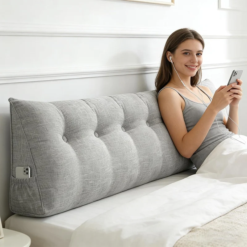 Rückenkissen 200 cm Breit - Lesekissen für Bett und Sofa Keilkissen Rückenpolster Kissen mit Waschba