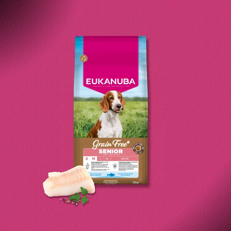 2x12kg Eukanuba Grain Free Senior Small & Medium mit Seefisch