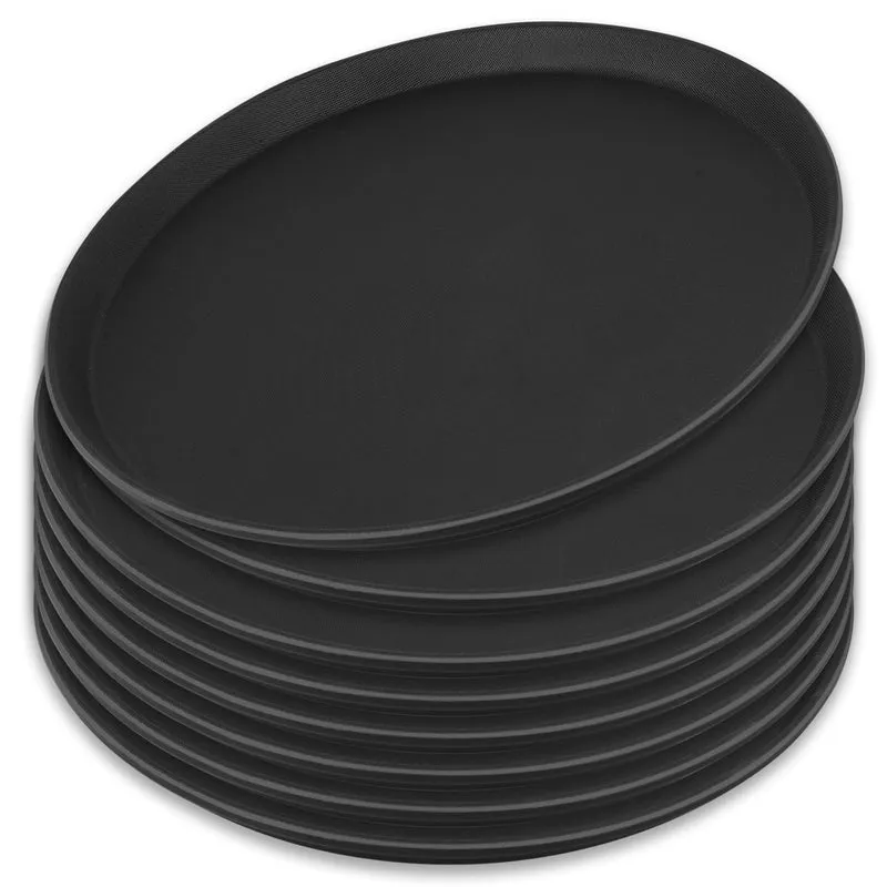 Schwarzes Rundtablett -40 cm Serviertablett 8er Set Bartablett rutschfestes Serviertablett für Speis