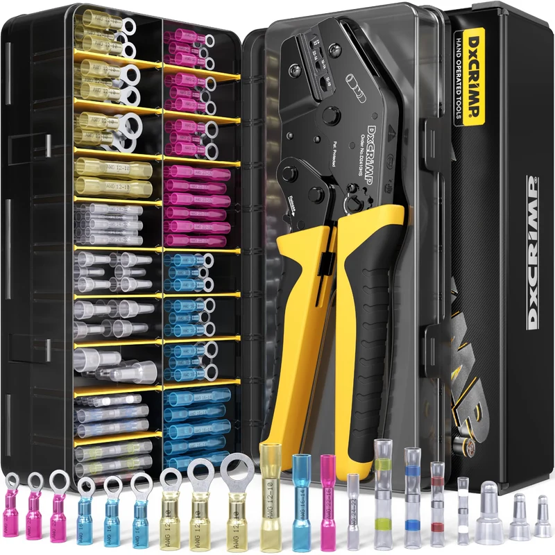 DxCRIMP Crimpzange Set für Schrumpfverbinder - 20 Typen 0,25-6,0mm² Stossverbindern, Lötverbinder &
