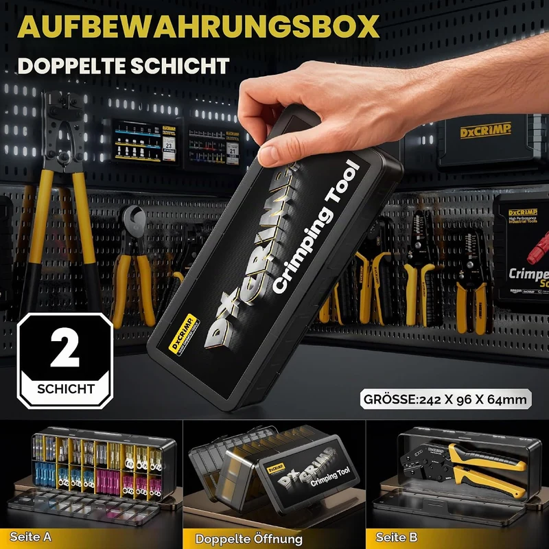 DxCRIMP Crimpzange Set für Schrumpfverbinder - 20 Typen 0,25-6,0mm² Stossverbindern, Lötverbinder &