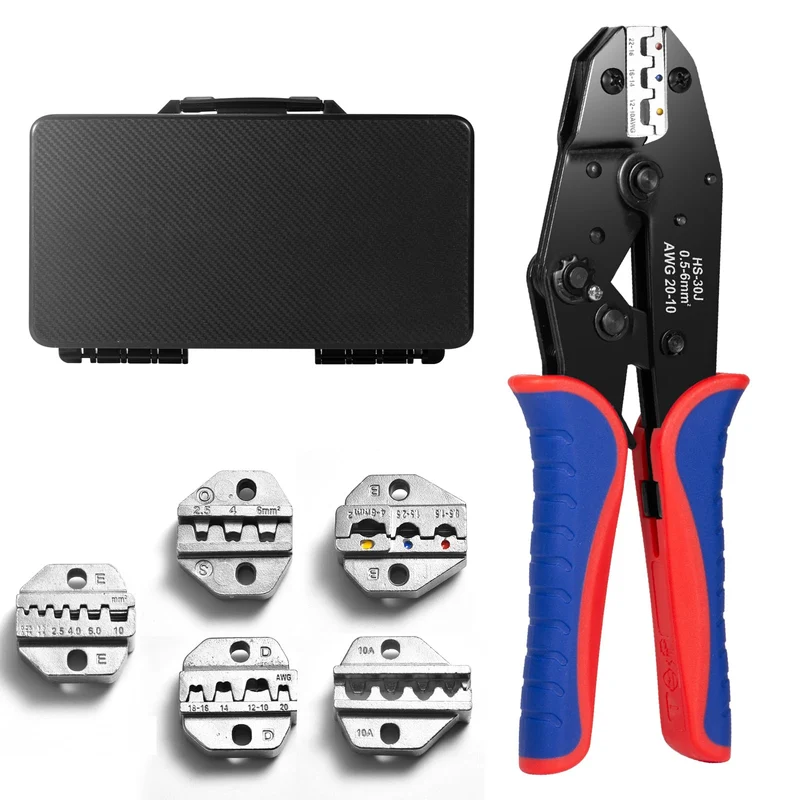 Crimpzange Set 6-teilig, Ratschen-Crimpzange mit 6 Wechselbacken