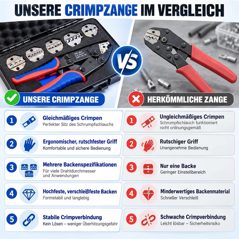 Crimpzange Set 6-teilig, Ratschen-Crimpzange mit 6 Wechselbacken