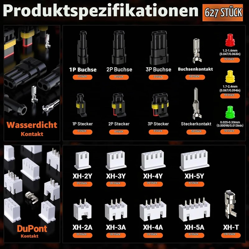 Preciva DuPont JST Crimpzange Set & Wasserdicht Kfz Stecker, 0,25–1,5 mm², Crimpzange Set