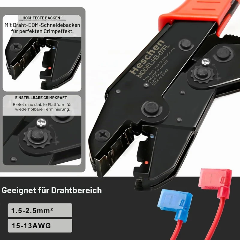 Heschen Ratschen-Crimpzange, HS-07FL, Flaggenweibliche Schnelltrenner, Crimpzange, Verwendung für 1,