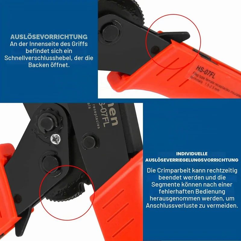 Heschen Ratschen-Crimpzange, HS-07FL, Flaggenweibliche Schnelltrenner, Crimpzange, Verwendung für 1,