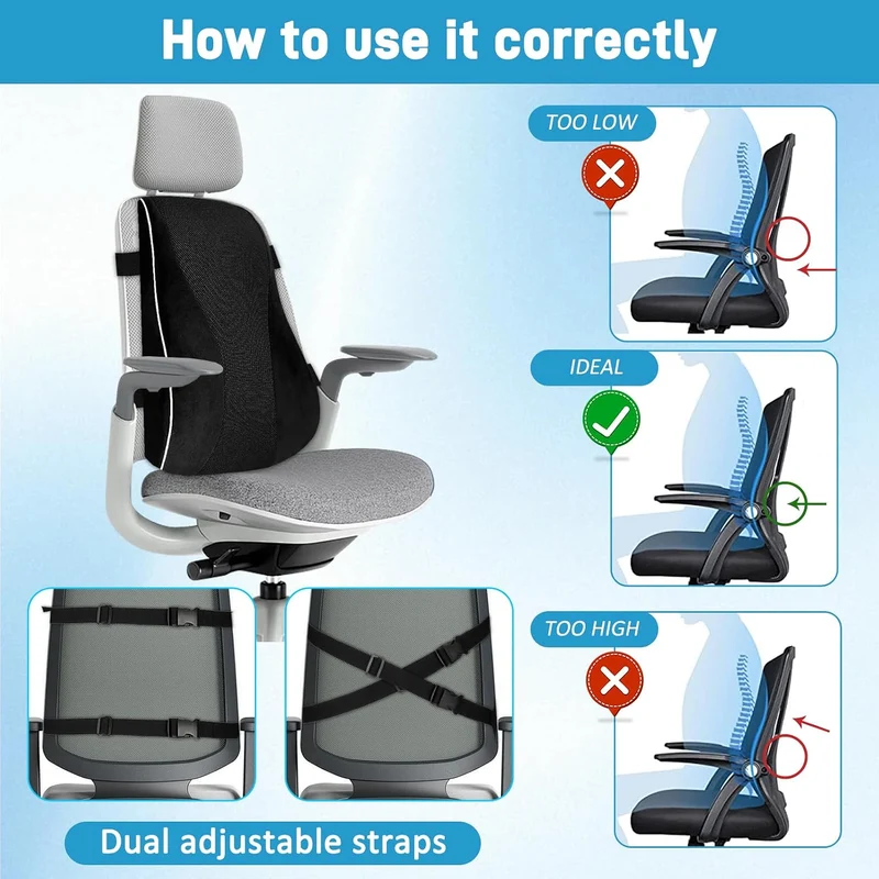 Memory Foam Rückenkissen ergonomisch mit Thermoregulierung & Gurten