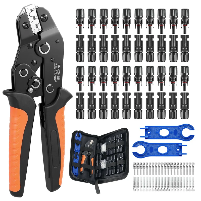 Solar Crimpzangen Set für 2,5–6 mm² PV-Kabel, Photovoltaik Werkzeugset mit Crimpzange, 20 Paar Solar