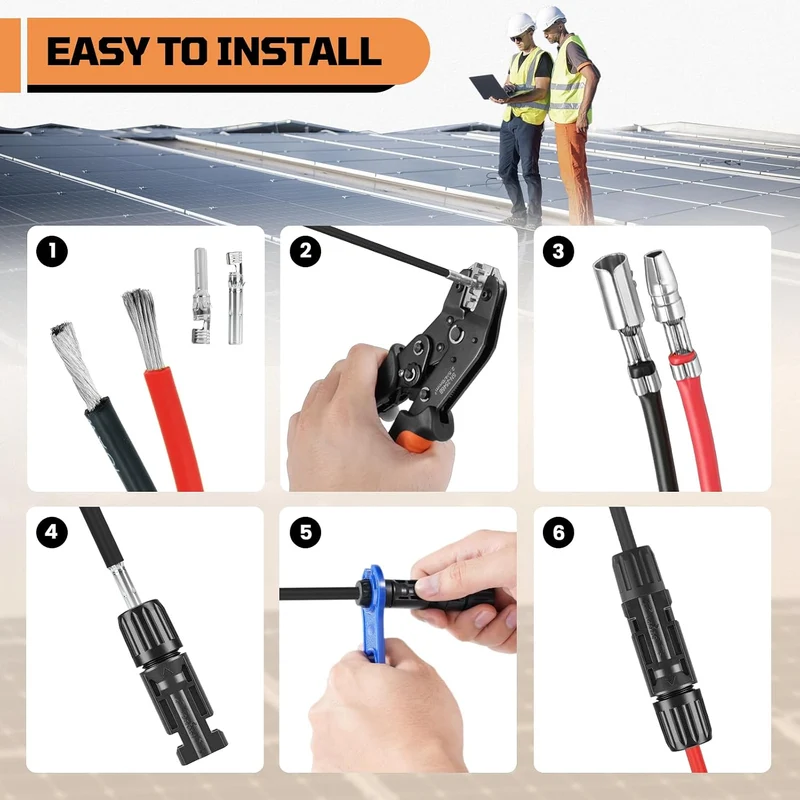 Solar Crimpzangen Set für 2,5–6 mm² PV-Kabel, Photovoltaik Werkzeugset mit Crimpzange, 20 Paar Solar