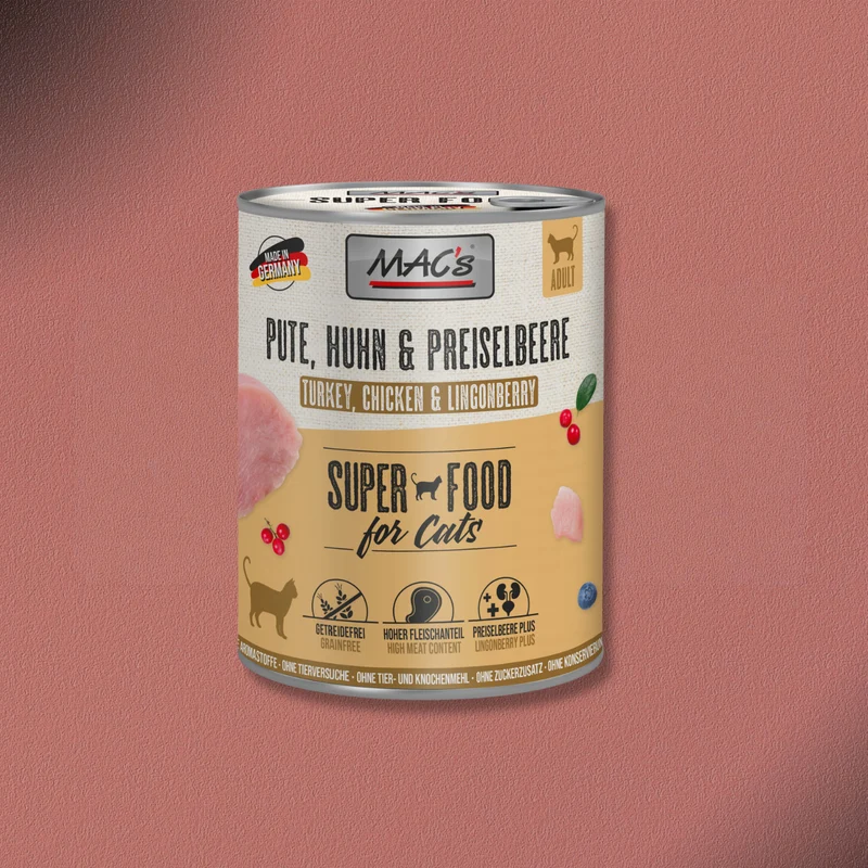 6x800g MAC's Cat Pute, Huhn & Preiselbeere