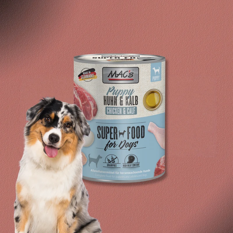 6 x 800g MAC's Dog Puppy Huhn & Kalb