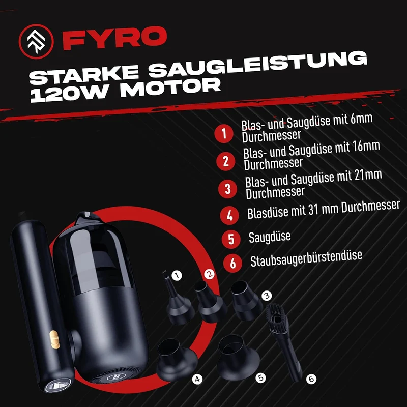 FYRO elektrische Luftpumpe, 4000 mAh, 10 Bar Kompressor für Fahrräder, Motorräder, Autos, Luftmatraz