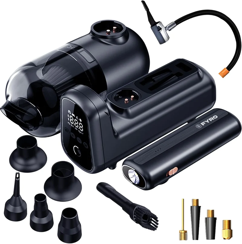 FYRO elektrische Luftpumpe, 4000 mAh, 10 Bar Kompressor für Fahrräder, Motorräder, Autos, Luftmatraz