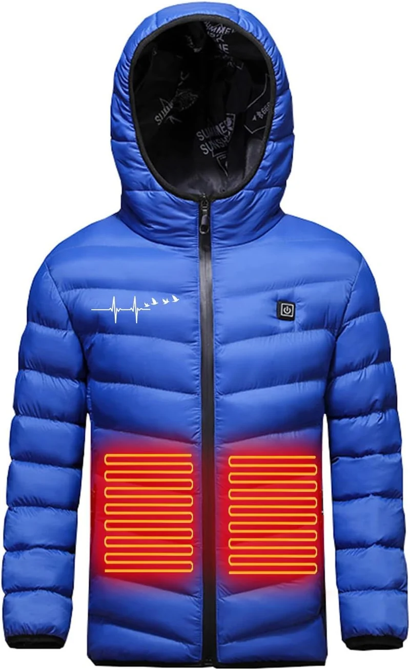 Beheizte Jacke Kinder Heizjacke Beheizbare Jacke mit Kapuze, Warme Jacke Heizjacke mit 3 Heizstufen,