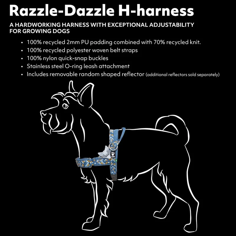 Hurtta Razzle-Dazzle H-Geschirr für Hunde, Gepolstert, 100% recyceltes Polyester, Schwarz 65-80 cm b