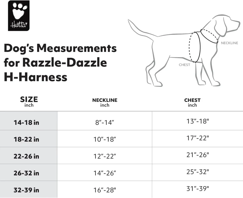 Hurtta Razzle-Dazzle H-Geschirr für Hunde, Gepolstert, 100% recyceltes Polyester, Schwarz 65-80 cm b